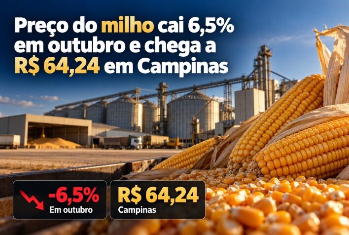 Preço do milho cai 6,5% em outubro e chega a R$ 64,24 em Campinas